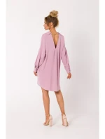 M740 Košeľové šaty s ozdobným golierom - krepové ružové