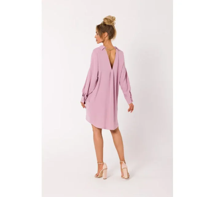 M740 Košeľové šaty s ozdobným golierom - krepové ružové M740 Košeľové šaty s ozdobným golierom - krepové ružové