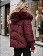 Dámská zimní prošívaná bunda s kožešinovým lemem, vínová, FashionStreet TY5992