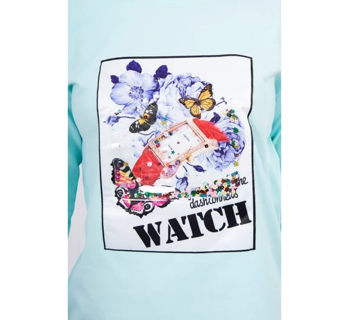 Halenka s 3D grafikou model 18743972 v mátové barvě - K-Fashion Halenka s 3D grafikou model 18743972 v mátové barvě - K-Fashion