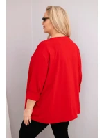 Dámska blúzka plus size s bavlnou, dlhými rukávmi a riasením červená