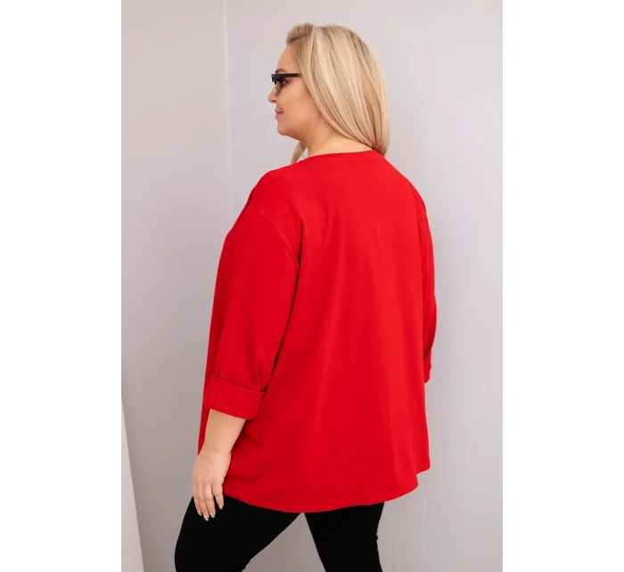 Dámska blúzka plus size s bavlnou, dlhými rukávmi a riasením červená