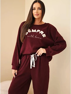 Dámský model 22353125 komplet s mikinou a tepláky jogger bordó - K-Fashion