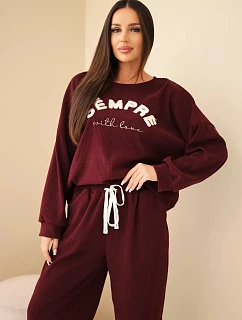 Dámský model 22353125 komplet s mikinou a tepláky jogger bordó - K-Fashion