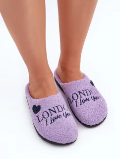 Obuwie Domowe Kapcie Damskie Z Napisem I Futerkiem Typu Baranek Inblu ET000027 Fioletowe