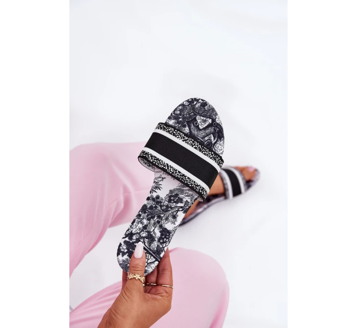 Vzorované Ploché Dámské Pantofle Černé model 21689579 - Boto Vzorované Ploché Dámské Pantofle Černé model 21689579 - Boto