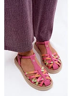 Kožené dámské sandály Ploché S Pásky model 22133494 Růžové - Maciejka