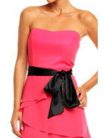 Spoločenské šaty korzetové značkové MAYAADI s mašľou a sukňou s volánmi ružové - Ružová - MAYAADI