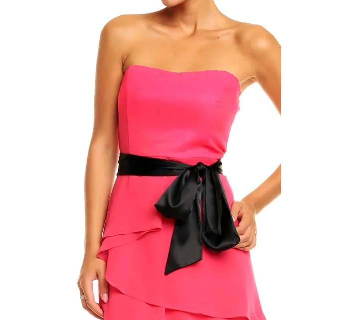 Spoločenské šaty korzetové značkové MAYAADI s mašľou a sukňou s volánmi ružové - Ružová - MAYAADI Spoločenské šaty korzetové značkové MAYAADI s mašľou a sukňou s volánmi ružové - Ružová - MAYAADI