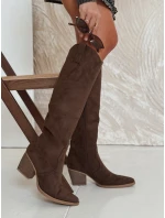 Dámské semišové kozačky na podpatku hnědé Dstreet model 21992153 - FashionStreet