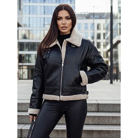 Dámska kožená bunda s ovčou kožušinou SHEREB black FashionStreet TY4756z