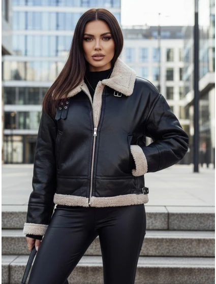 Dámska kožená bunda s ovčou kožušinou SHEREB black FashionStreet TY4756z Dámska kožená bunda s ovčou kožušinou SHEREB black FashionStreet TY4756z
