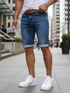 Spodenki męskie jeansowe z paskiem niebieskie model 22136338 - FashionStreet