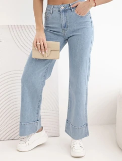 Dámske džínsové nohavice s vysokým pásom a širokými nohavicami modré