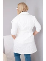 Dámske Plus veľkosť prešívaná vesta s opaskom a golierom biela