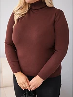 Dámský viskózový svetr Plus Size s rolákem v klasickém střihu tmavě hnědý