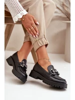 Damskie Skórzane Mokasyny Z Ozdobą CheBello 4369 Czarne