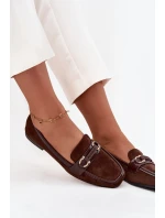 Mokasyny Loafersy Damskie Z Ozdobnym Elementem Czekoladowe Evelora