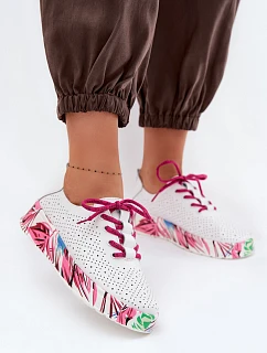 Kožené dámské polobotky s vzorovanou platformou Fuchsiová Femela