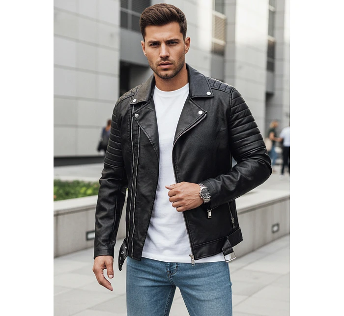 Pánska kožená bunda čierna FashionStreet TX4734 Pánska kožená bunda čierna FashionStreet TX4734