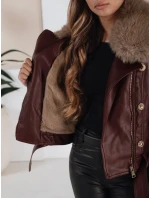 Dámská kožená bunda s kožešinou vínová Dstreet model 21991877 - FashionStreet
