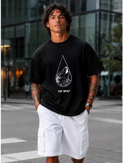 Koszulka męska oversize bawełniana z nadrukiem czarna model 22215932 - FashionStreet