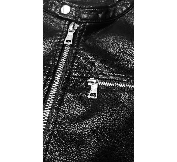 Klasická čierna pánska bunda z eko kože (11Z8025)