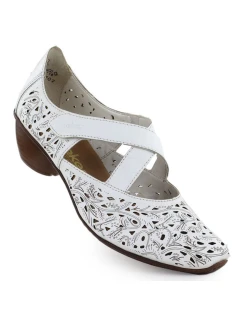 Dámské kožené polobotky na podpatku bílé model 21910603 - Rieker