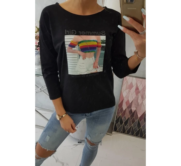 Blúzka s potlačou Summer Girl čierna