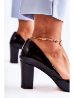 Modne Lakierowane Czółenka Na Słupku Czarne Emotion