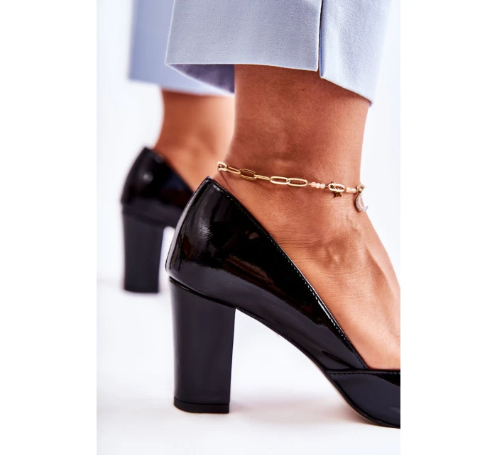 Modne Lakierowane Czółenka Na Słupku Czarne Emotion