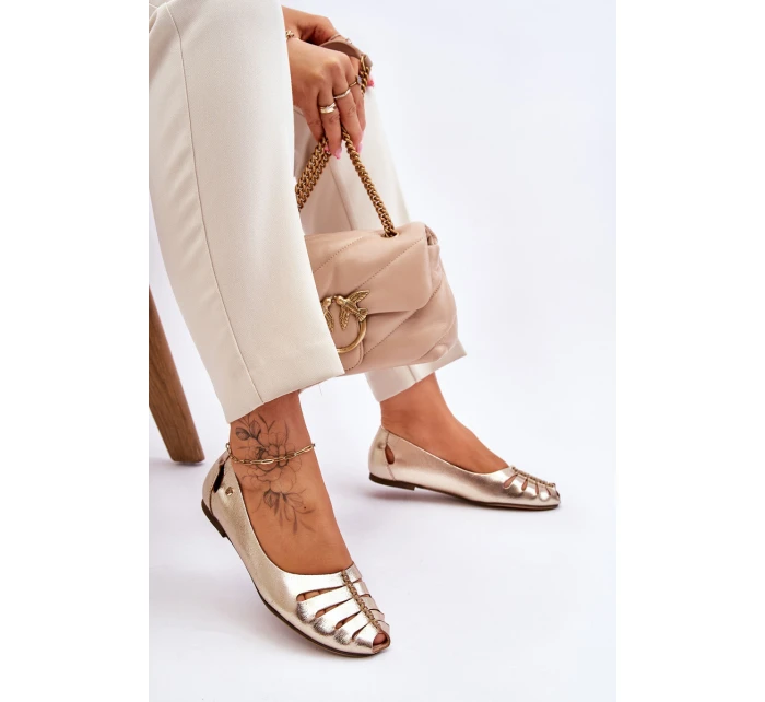 model 21611246 Pohodlné Dámské Kožené Baletky Zlaté - Zazoo