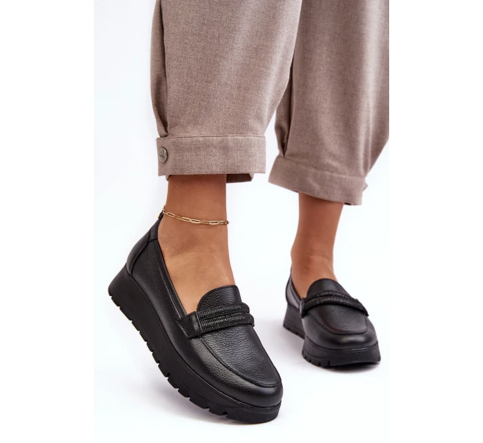 Skórzane Półbuty Na Platformie Z Ozdobą Czarne Lemar Lehira Skórzane Półbuty Na Platformie Z Ozdobą Czarne Lemar Lehira