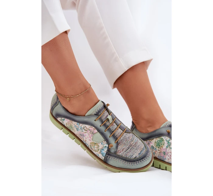 Kožené dámské polobotky s vzorem model 21692637 zelené - Maciejka