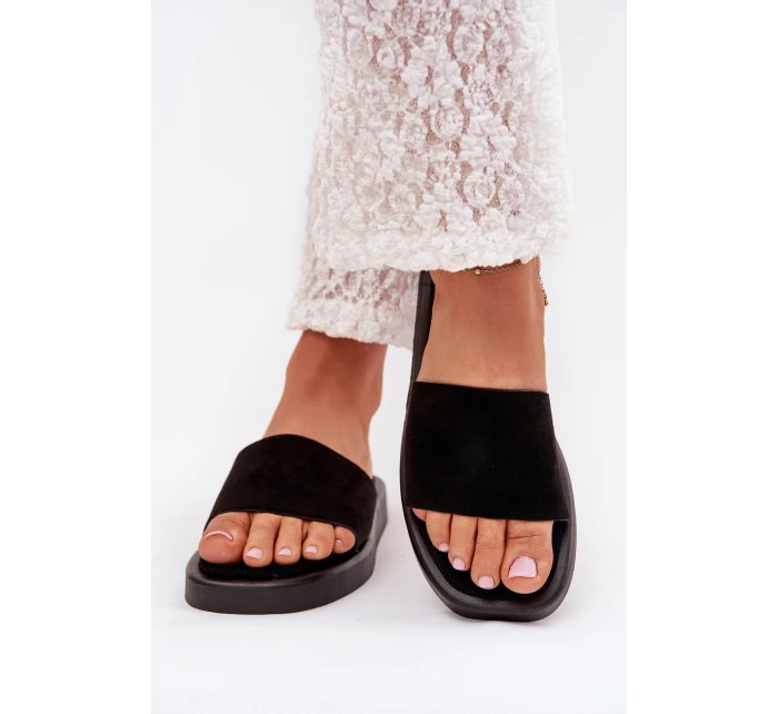 Klapki Damskie Na Platformie Z Eko Zamszu Czarne Jorina Klapki Damskie Na Platformie Z Eko Zamszu Czarne Jorina