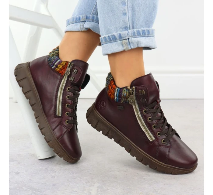 Dámské kožené vínové model 21905379 - Rieker