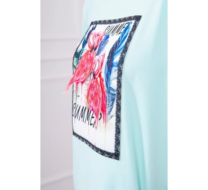 Halenka s 3D grafikou model 18743998 v mátové barvě - K-Fashion