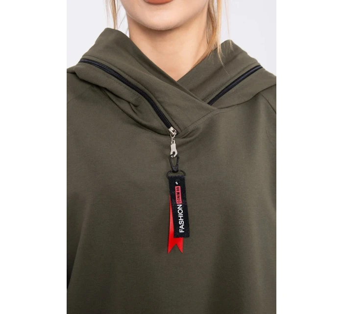 Tunika na zips s kapucňou Oversize khaki farba