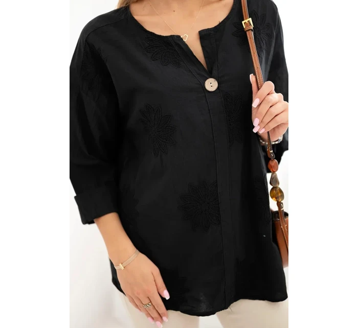 Košilová halenka s vyšívaným vzorem černý