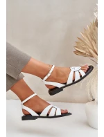 Skórzane Sandały Damskie Na Płaskim Obcasie Zazoo 3688 Białe Skórzane Sandały Damskie Na Płaskim Obcasie Zazoo 3688 Białe