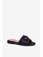 Klapki Damskie Na Płaskim Obcasie Z Ozdobnym Detalem KV51-007 Czarne