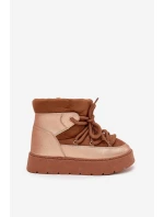 Nízké dámské sněhule s kožíškem a šněrováním Camel model 21705646 - Boto Nízké dámské sněhule s kožíškem a šněrováním Camel model 21705646 - Boto