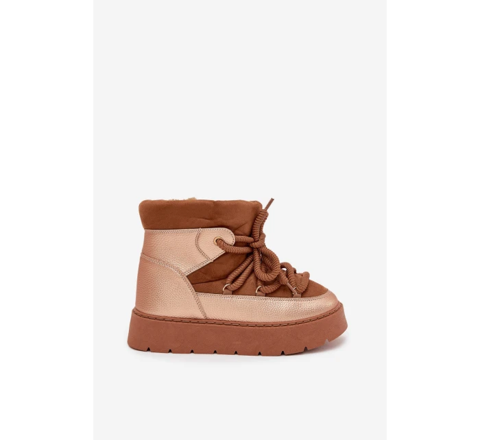 Nízké dámské sněhule s kožíškem a šněrováním Camel model 21705646 - Boto Nízké dámské sněhule s kožíškem a šněrováním Camel model 21705646 - Boto