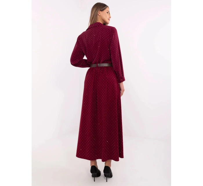 Dámska dlhá sukňa DHJ SD 19720-1.32 Burgundská s kamienkami - FPrice Dámska dlhá sukňa DHJ SD 19720-1.32 Burgundská s kamienkami - FPrice