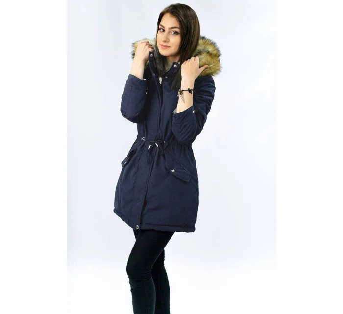 Tmavomodro-šedá obojstranná dámska zimná bunda s kapucňou (w213) Tmavomodro-šedá obojstranná dámska zimná bunda s kapucňou (w213)