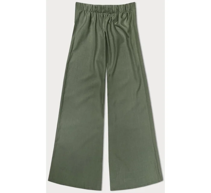 Elegantné široké dámske nohavice v khaki farbe (33575)