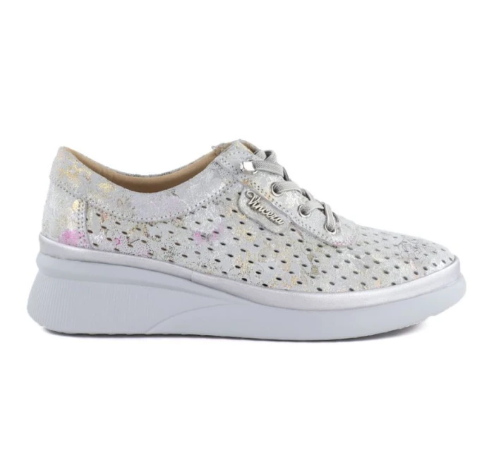 Dámské kožené polobotky na podpatku šedé model 22021895 - VINCEZA