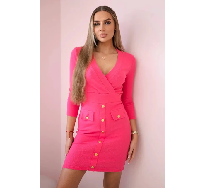 Žebrované šaty s ozdobnými knoflíky malinová Žebrované šaty s ozdobnými knoflíky malinová