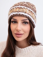 Dámska zimná čiapka s farebným vláknom a elastickou šnúrkou K352 cappuccino