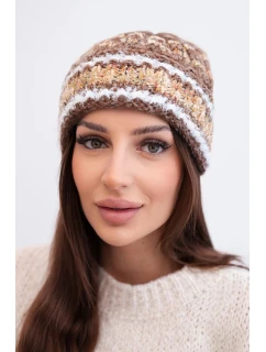 Dámska zimná čiapka s farebným vláknom a elastickou šnúrkou K352 cappuccino